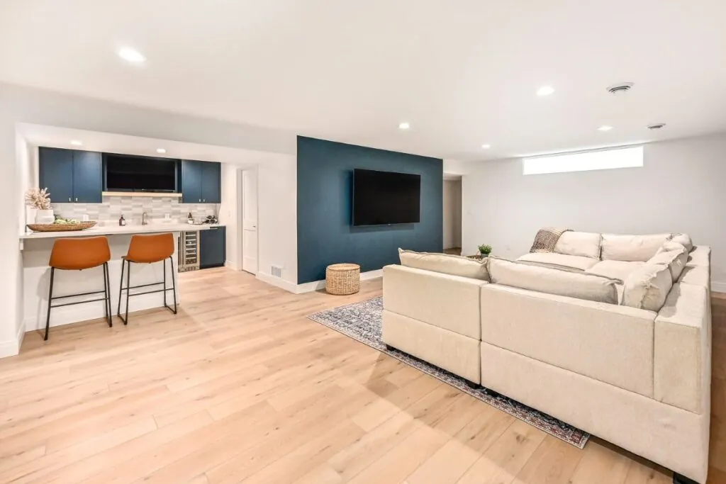 modern basement living space in rockland massachusetts