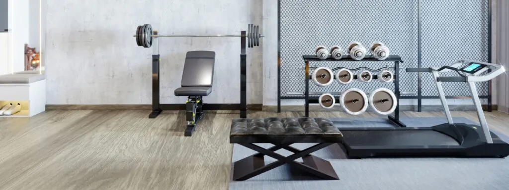 home gym with sports equipment