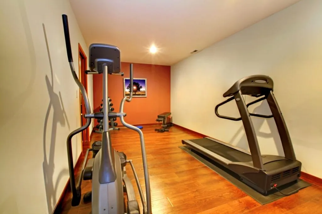 modern home gym in the basement