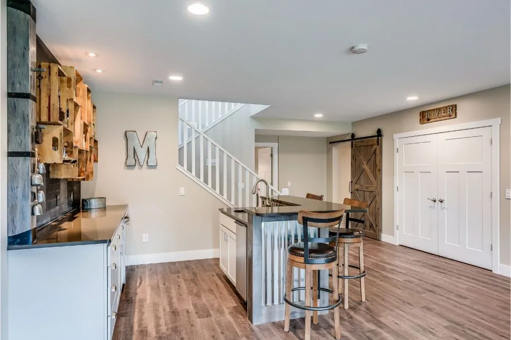 large basement kitchenette area